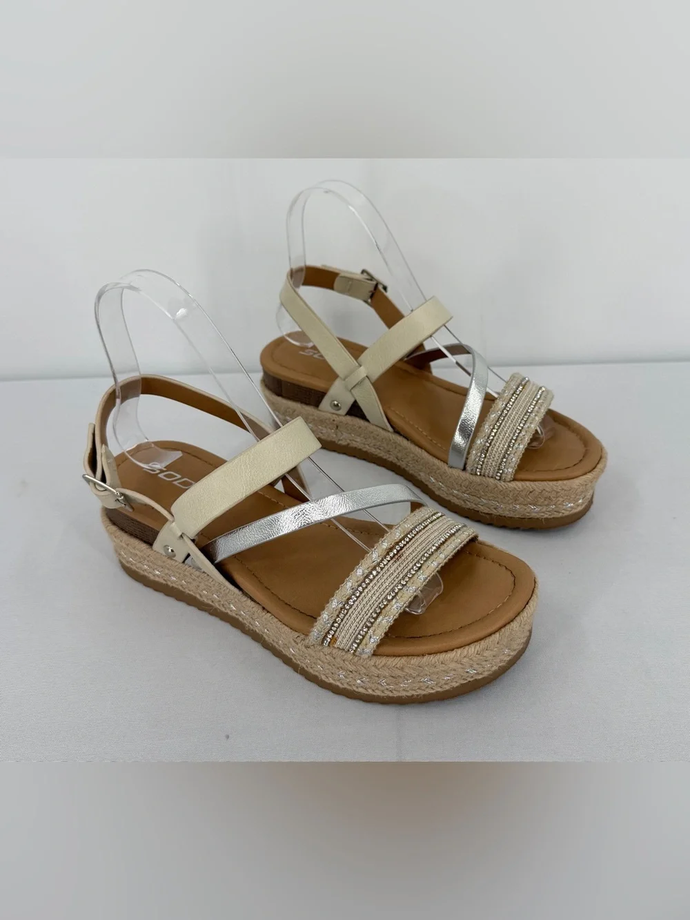 Neutral Espadrille flatform platform sandals rhinestone 7.5 resort vacation